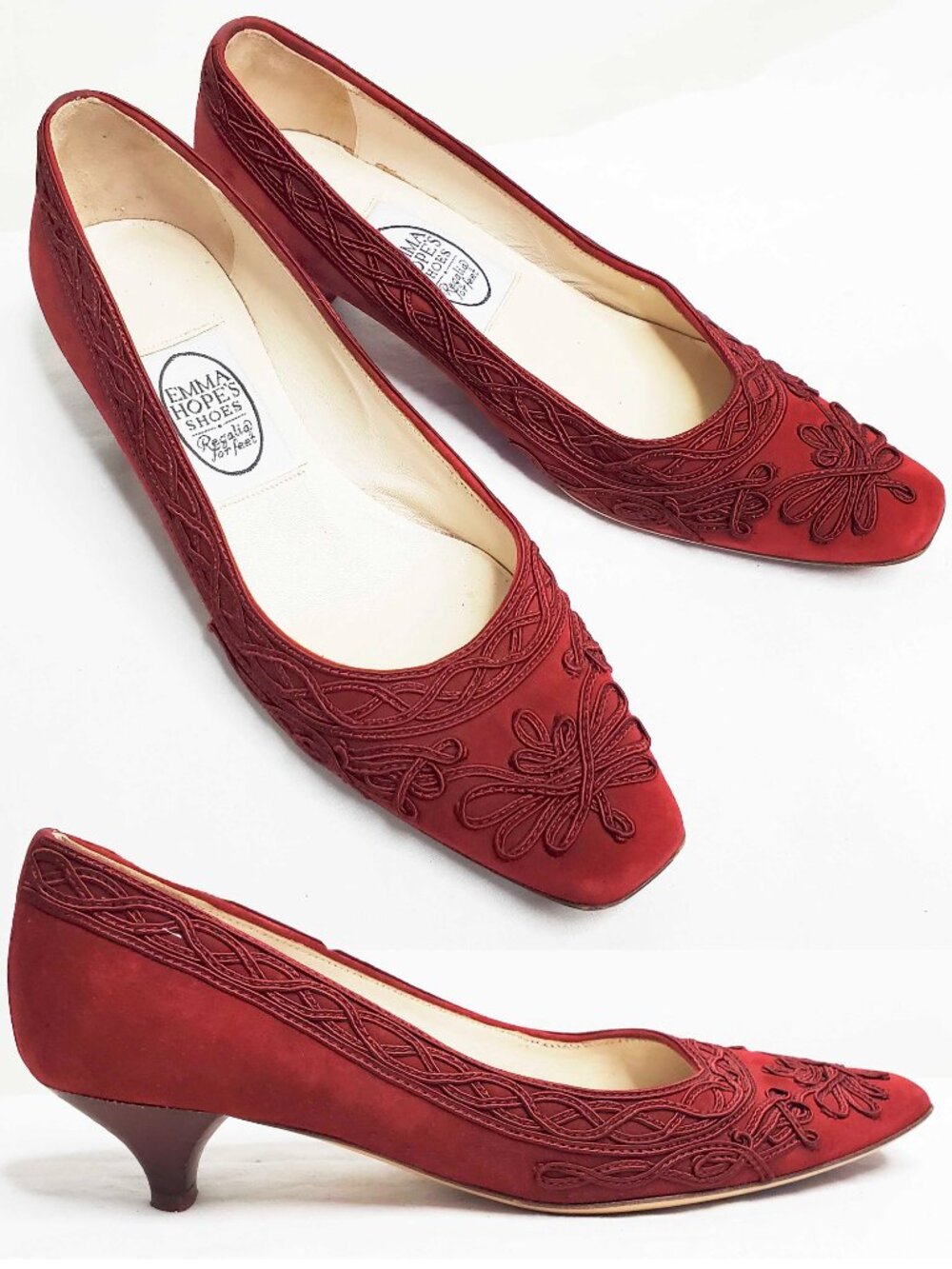 Emma Hope Shoes Womens Wine Red Leather Suede Kitten Heel Pumps 6